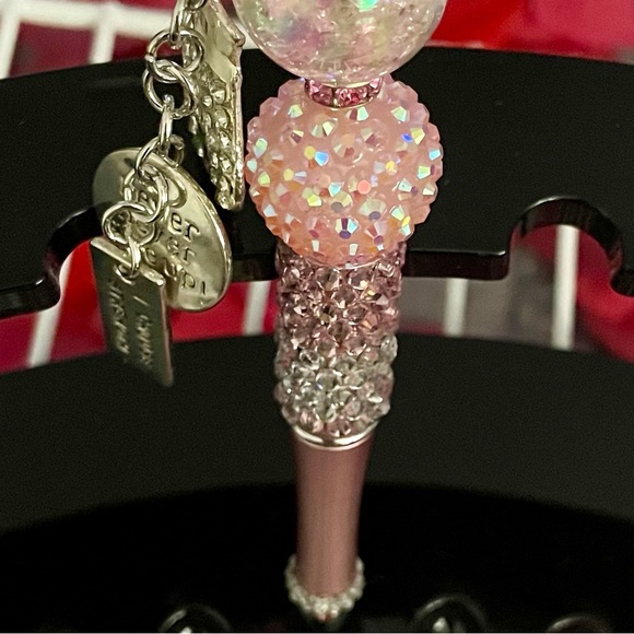 Handmade Pink & Silver Bling Beaded Pen | Rhinestone Charm Pen - Picture 8 of 14